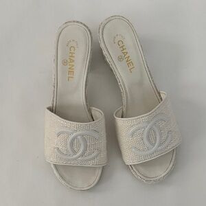 CHANEL Women's White Slide Sandals